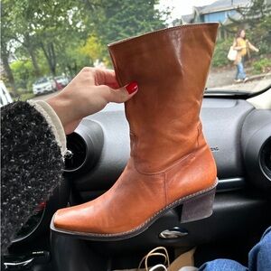 Brown leather bootie